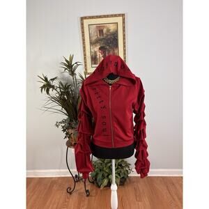 Gritty Soul Women Hoodie Top L Long Sleeve Full Zipper Y2K Whimsigoth Red Groovy